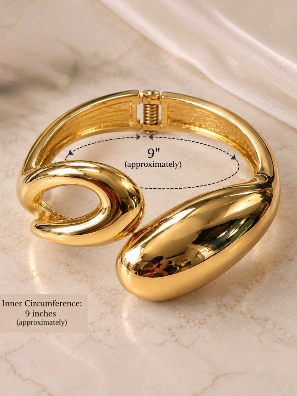 Gold Sculptural Hinged Cuff Bracelet Chunky Teardrop Statement